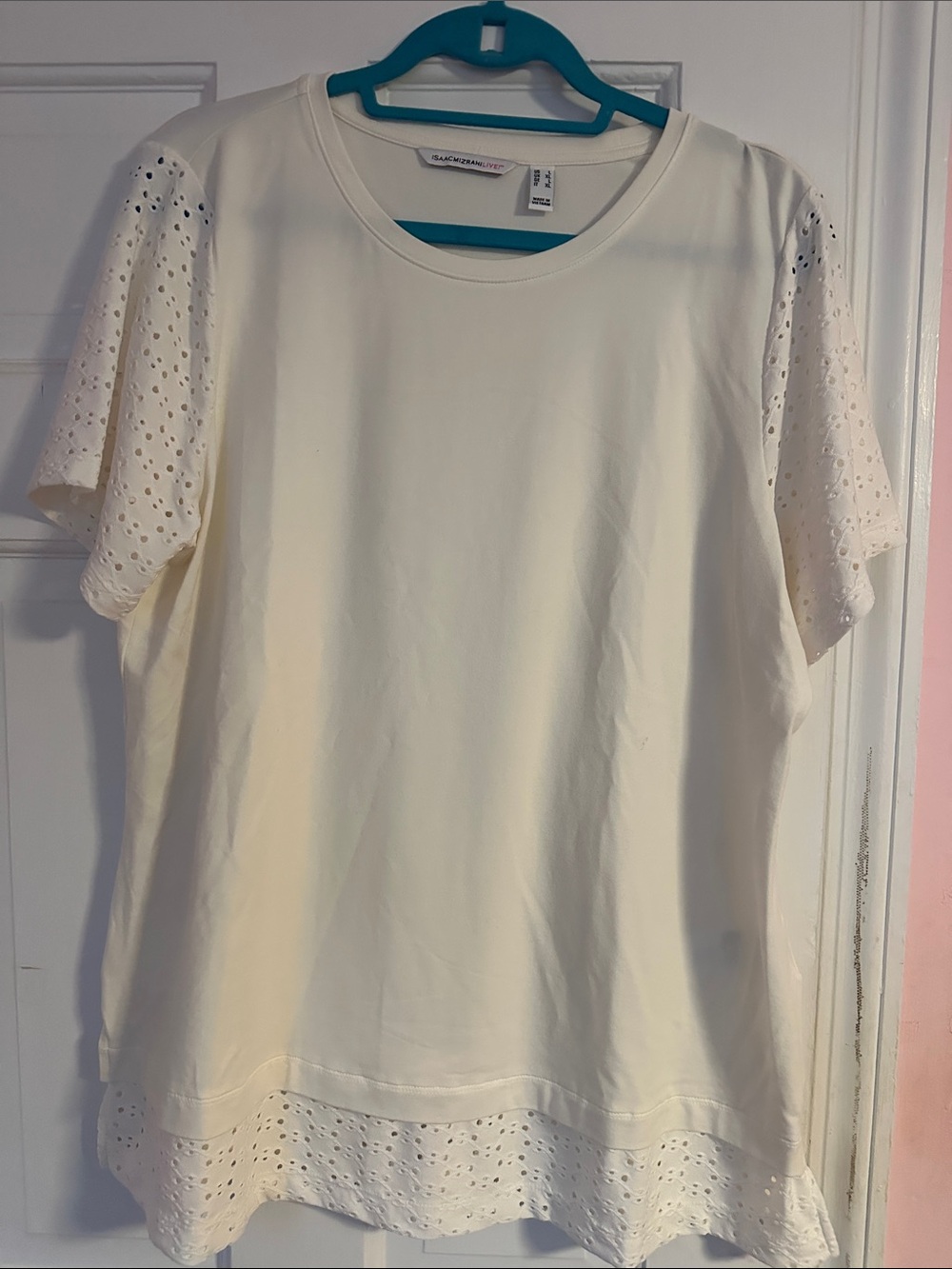 Isaac Mizrahi Ivory Eyelet Short Sleeve Tunic Tee
